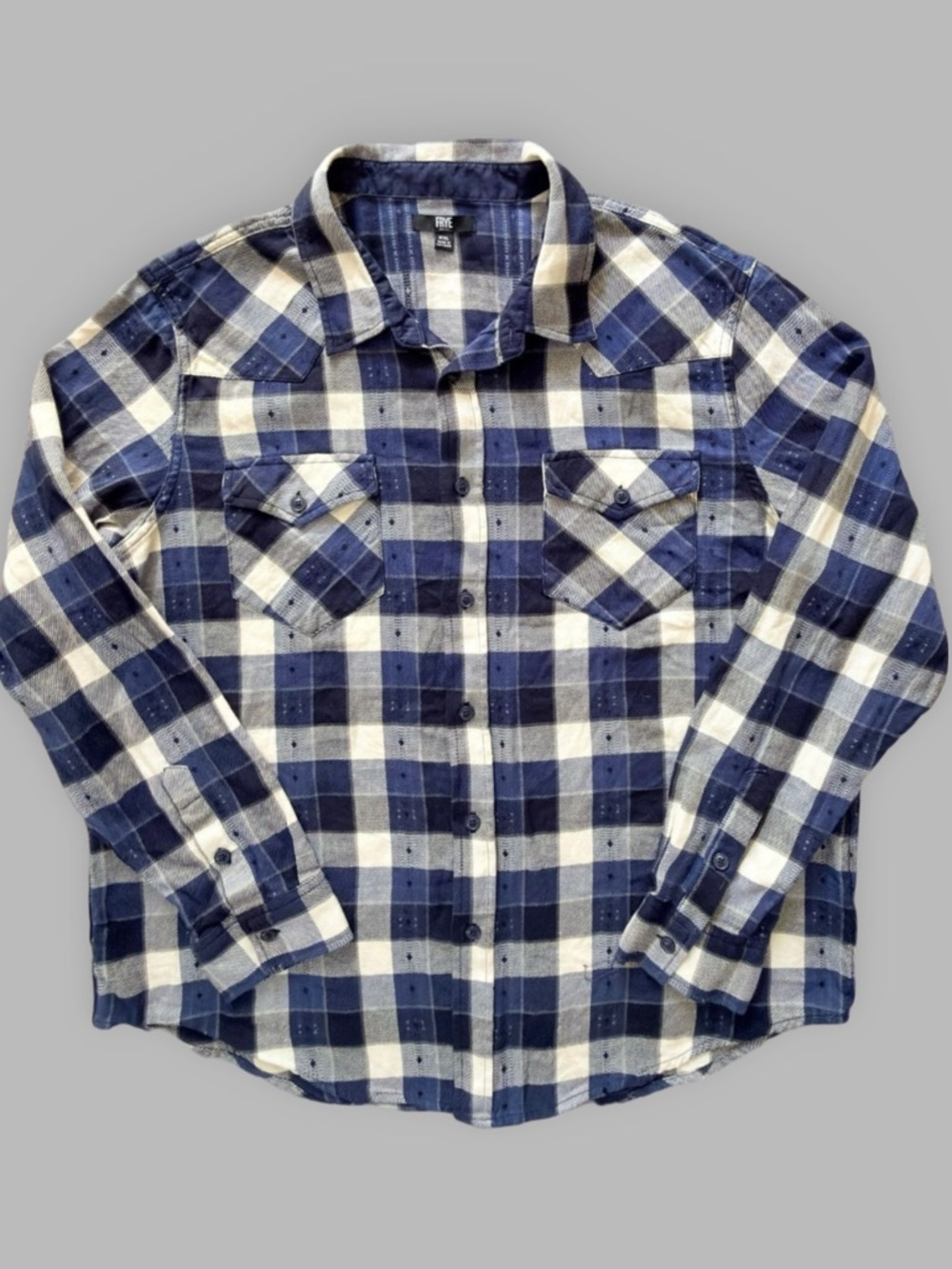 Frye Men's Blue & White Plaid Flannel Button-Up Shirt XXL
